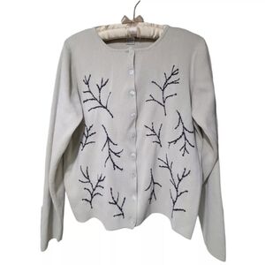 Vtg Embroidered Cotton Cardigan Sweater Women Tehama Nancy Haley Twig Pattern, M